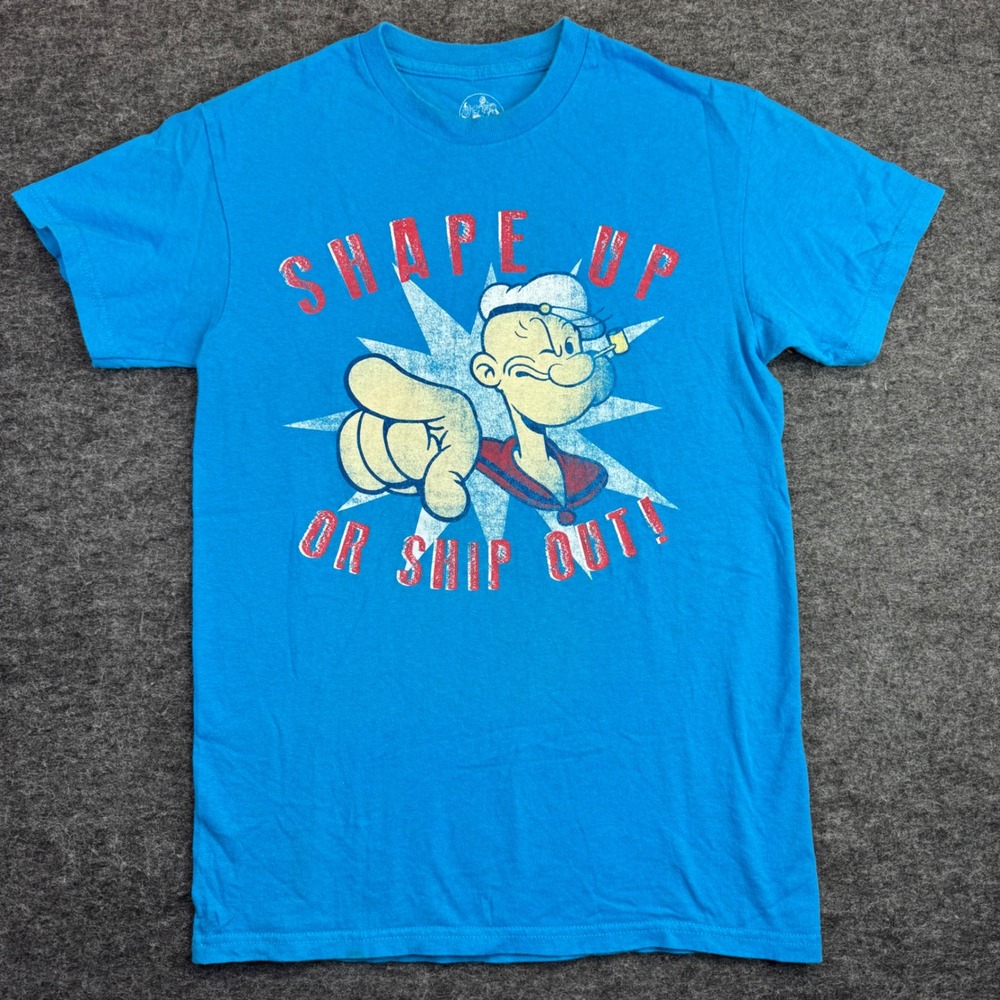 Y2K‎ Popeye T Shirt Mens S Blue Shape Up Or Ship Out Graphic Tee 2013